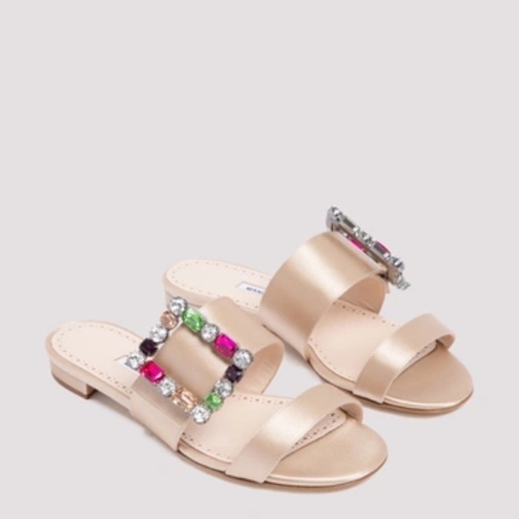 MANOLO BLAHNIK Verda Jewel Embellished Satin Sandals - Picture 1 of 12